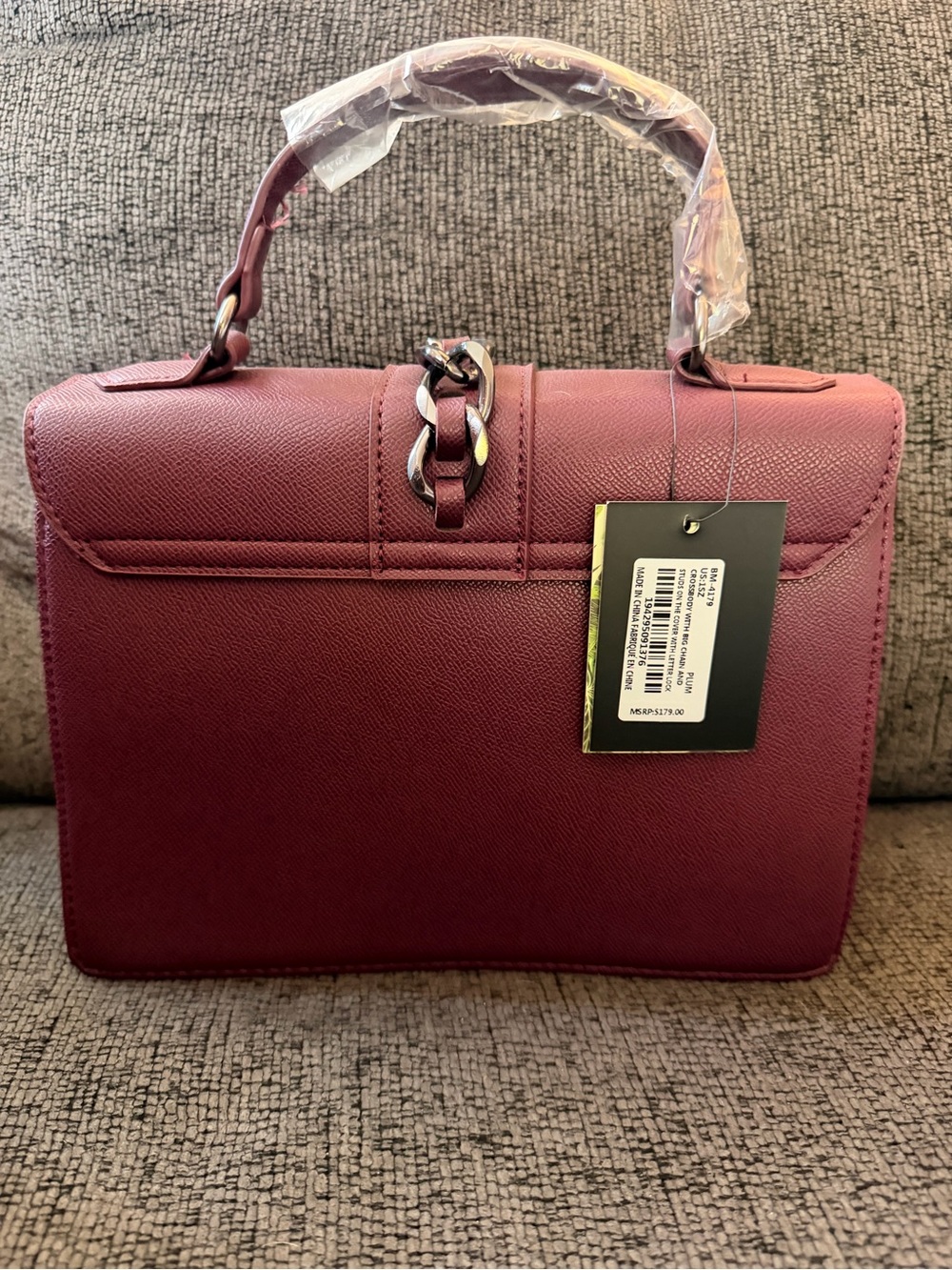 Top-Handle Studded Satchel Bag in Plum - Picture 2 of 7
